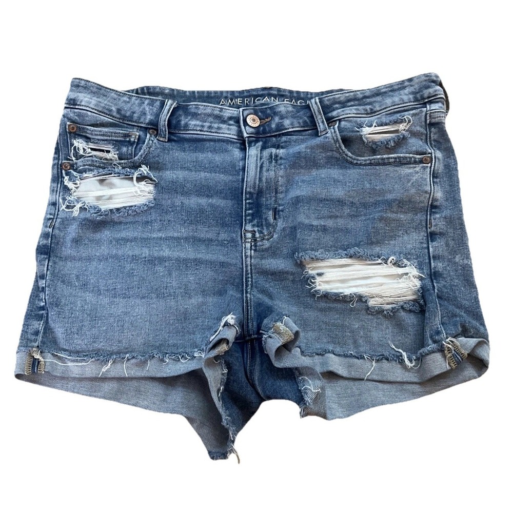 American Eagle Hi Rise Shortie Distressed Denim Jean Shorts Women's 14 Boho